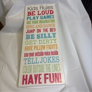 Kids Rules Wall Sign - Multi Color Inspirational Kids Decor
